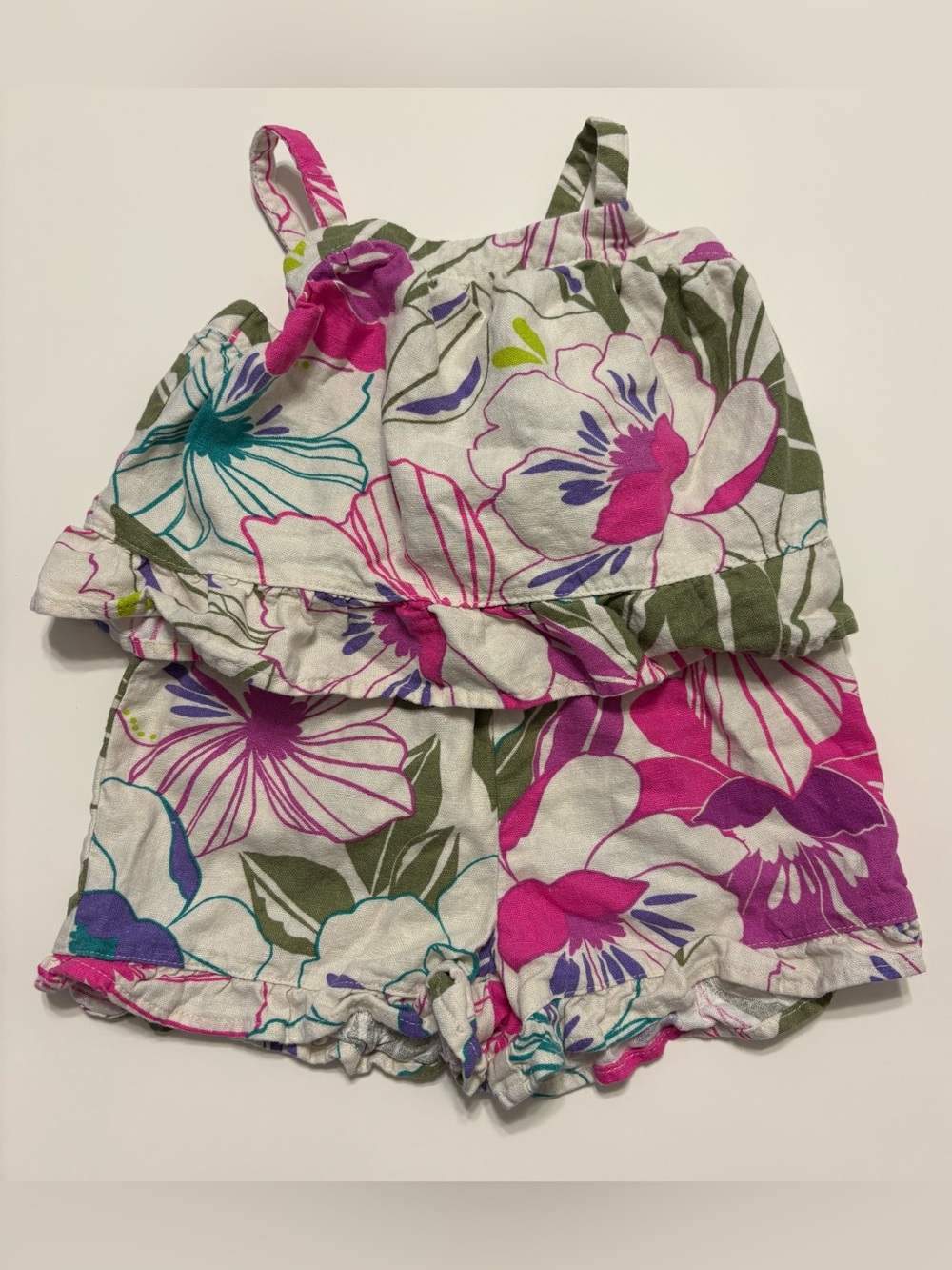 Gap Girls Floral Cotton Shorts Set in Pink and Green Tropical Print 2T
